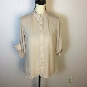 Express Portofino Button-Up Shirt Blouse Sz S Womans Light Pink Roll Tab Sleeve